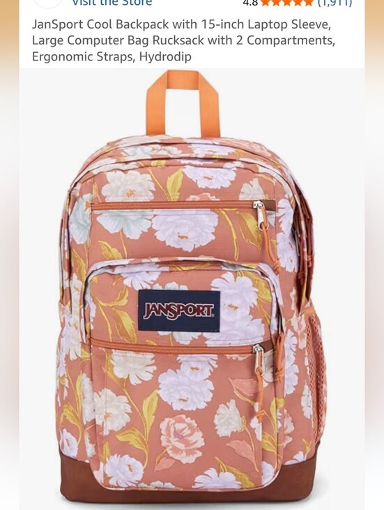 Jansport Handbags - Jansport Peach Floral Backpack with White Blooms